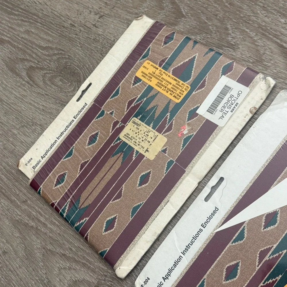 Vintage Colormate Southwestern Wallpaper Border 2 Rolls Teal Burgundy 13980011